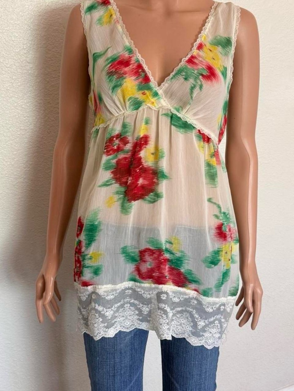 Y2K Sheer Cream & Floral Babydoll Sz M